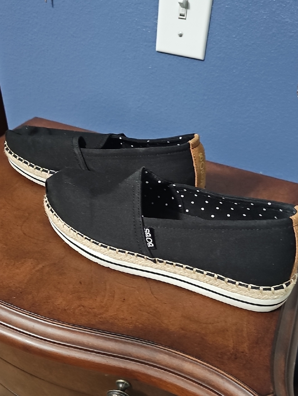 Skechers BOBS Black Slip-On with White Dot Accent